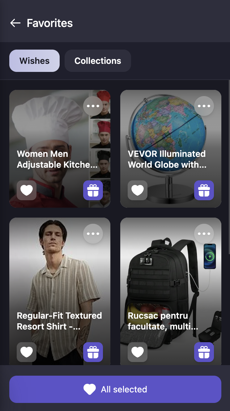 wishdo.io product list interface screenshot