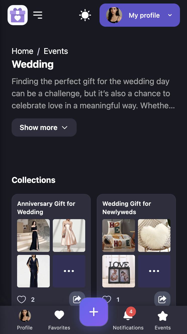 wishdo.io event wishlist interface